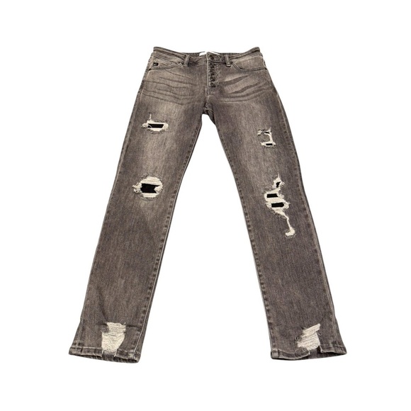 Kancan Grey Button Fly Straight Jeans Distressed Size 5/26 High Rise Vintage - Picture 1 of 4